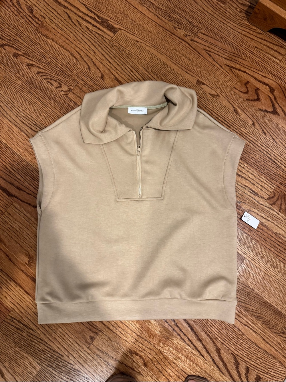 NWT Accent Prone | Sleeveless Half Zip Scuba Top in Beige